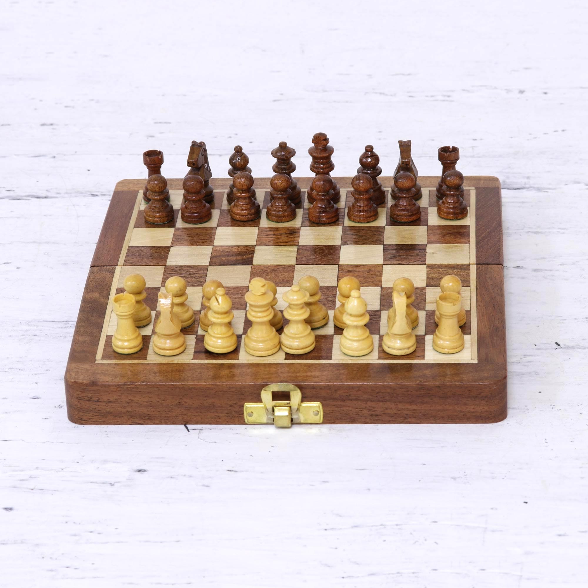 Acacia Wood Velvet Chess Set with Playing Pieces and Storage - Royal Pastime