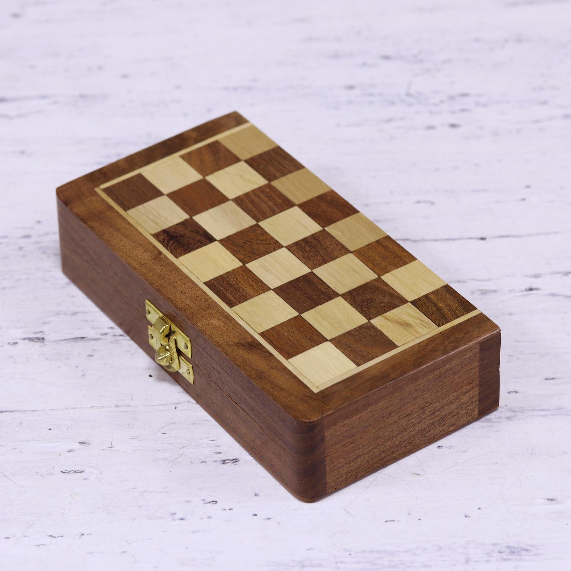 Acacia Wood Velvet Chess Set with Playing Pieces and Storage - Royal Pastime