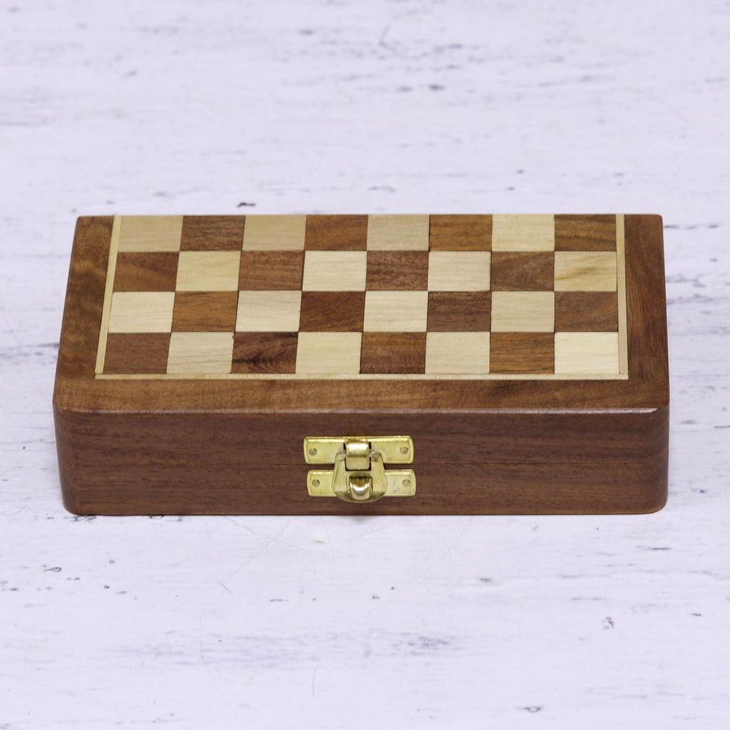 Acacia Wood Velvet Chess Set with Playing Pieces and Storage - Royal Pastime