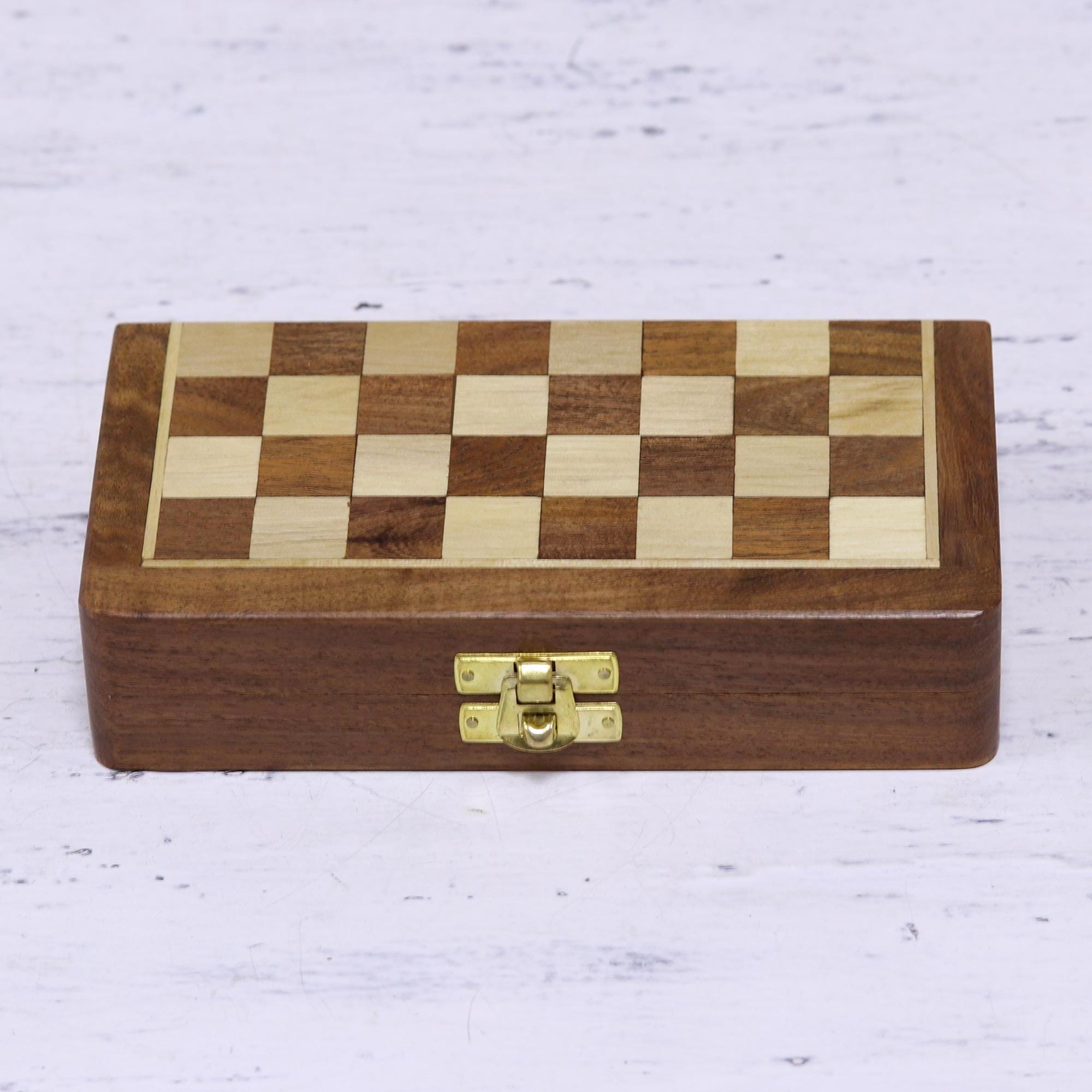 Acacia Wood Velvet Chess Set with Playing Pieces and Storage - Royal Pastime