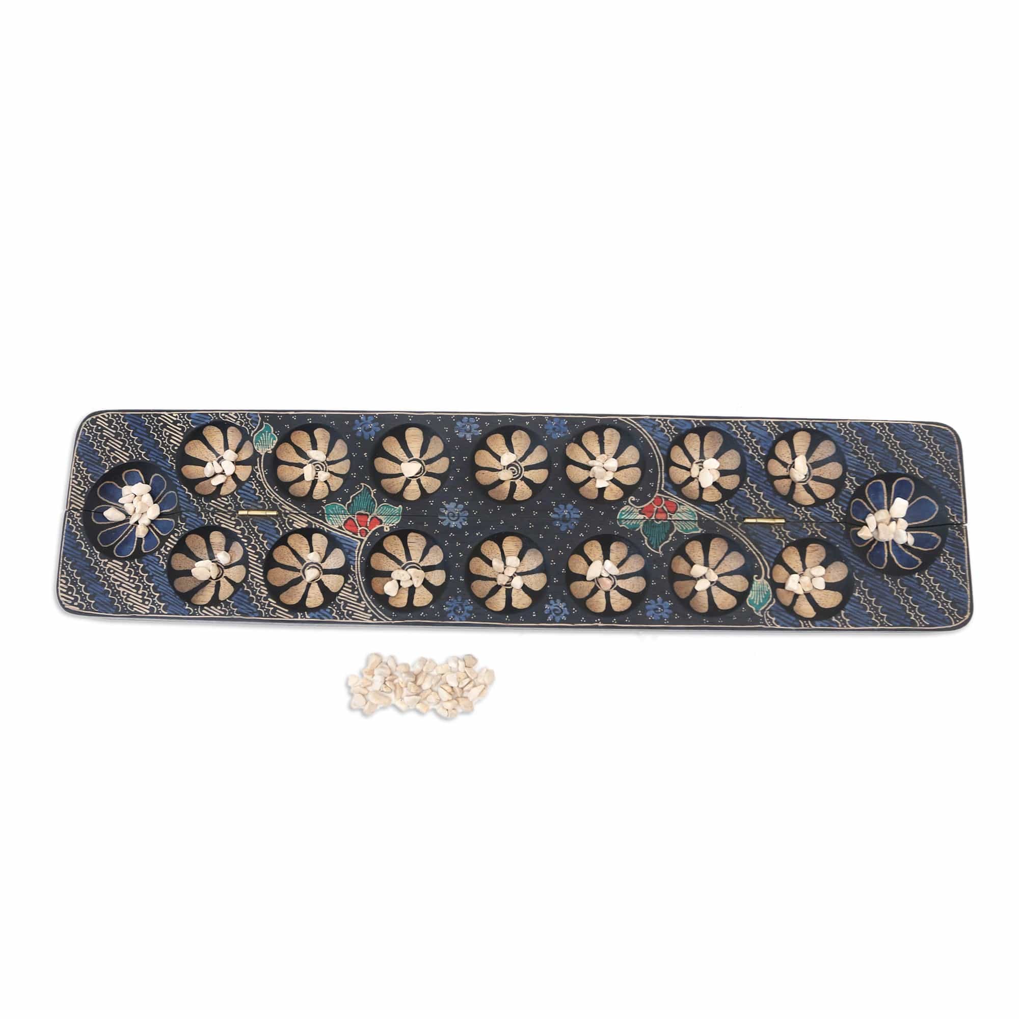 Artisan Crafted Handmade Albesia Wood Foldable Mancala Board - Brilliant Blue