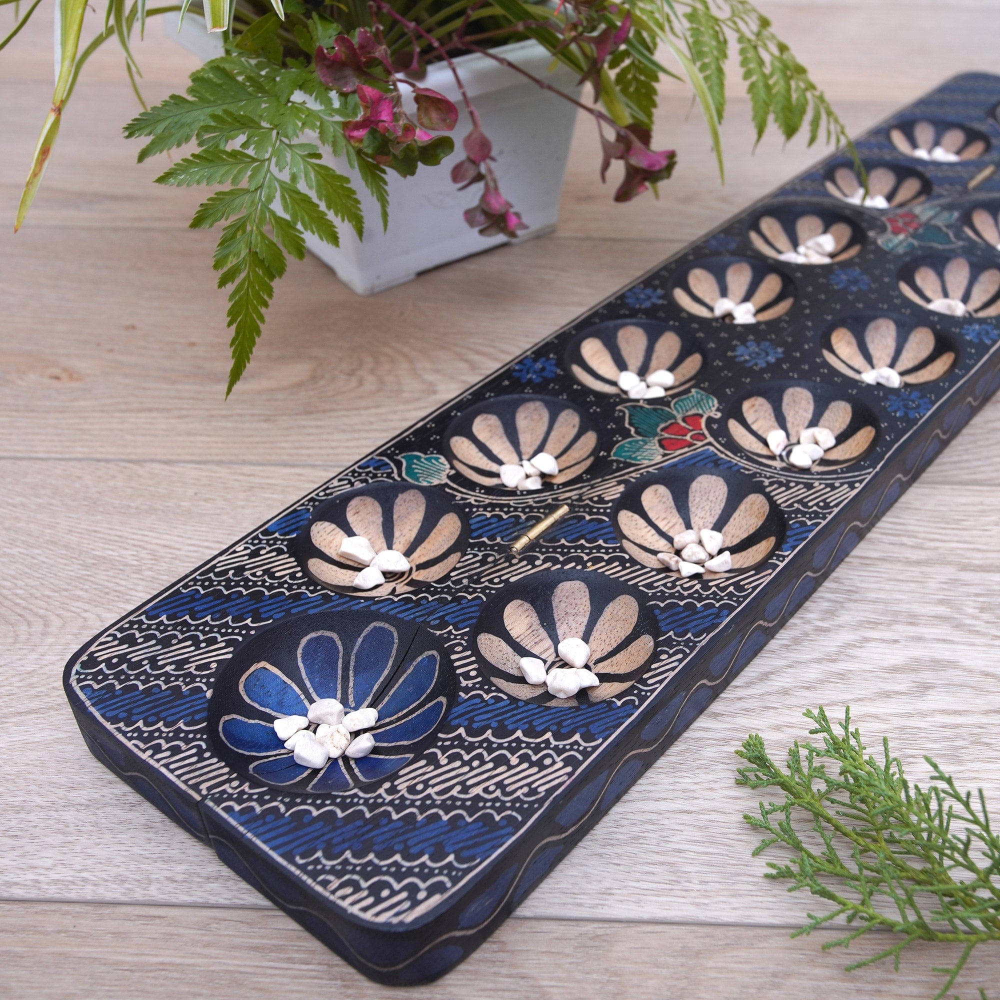 Artisan Crafted Handmade Albesia Wood Foldable Mancala Board - Brilliant Blue